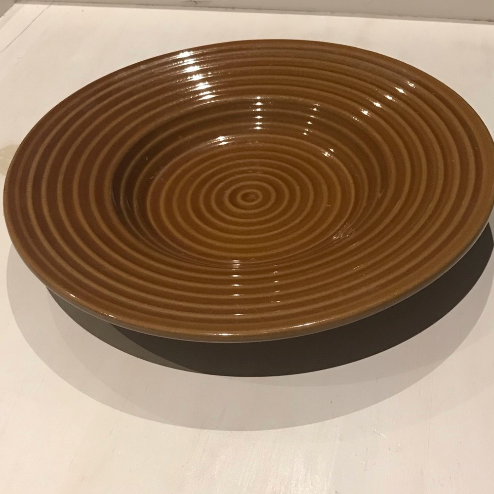 Vintage Retro Brown Ceramic Plate With Swirl Design 9”